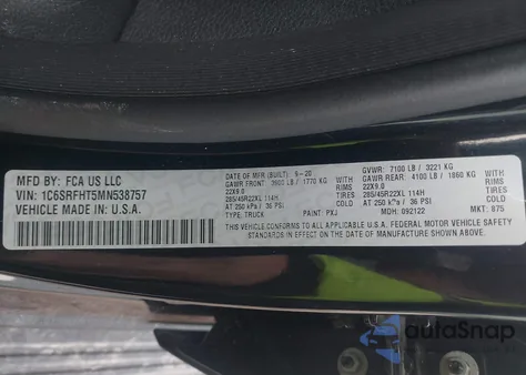 2021 Ram 1500 Limited 4X4 5'7 Box z USA, uszkodzony, nr VIN 1C6SRFHT5MN538757